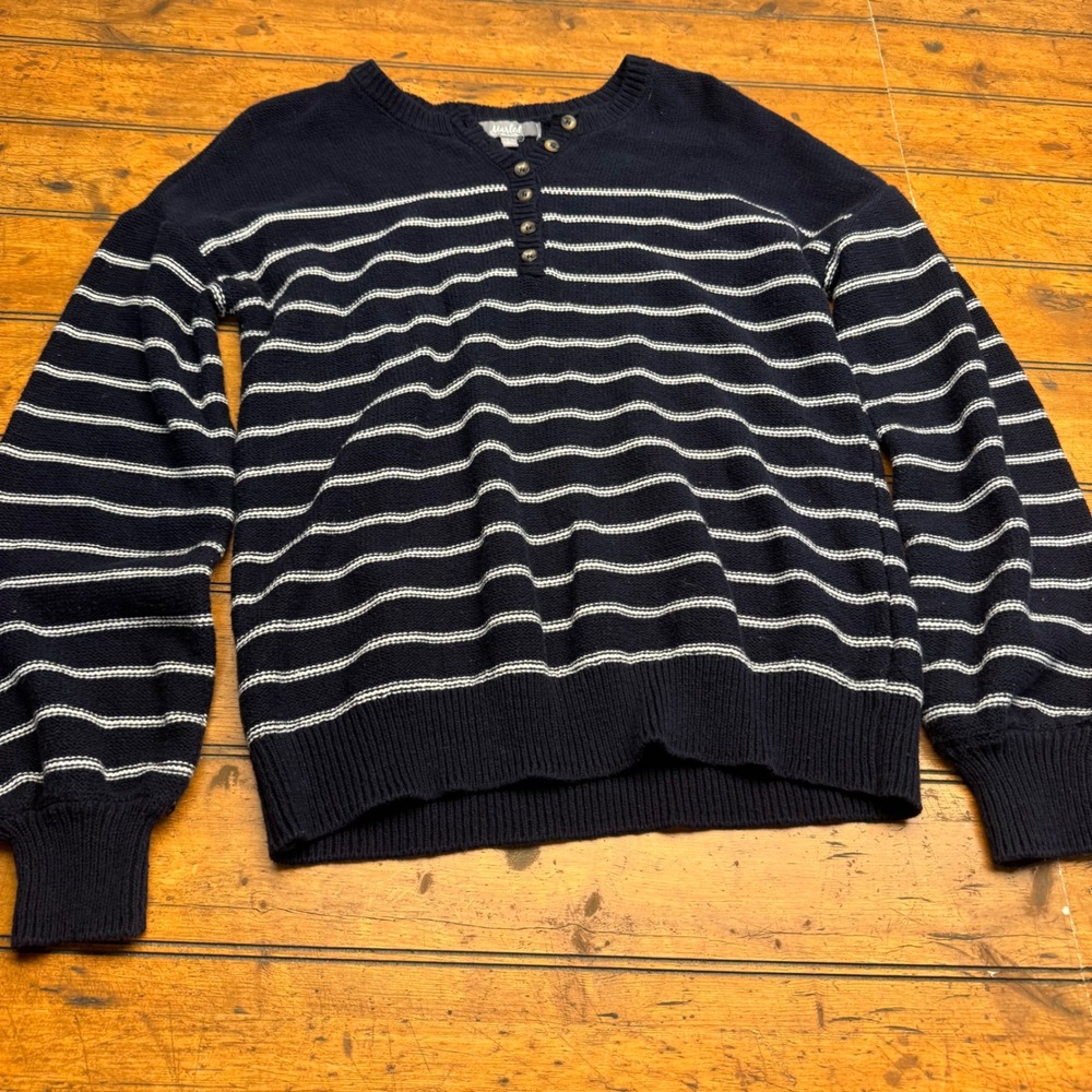 Marled Reunited‎ Clothing Navy White Stripe Button Henley Sweater Women's L
